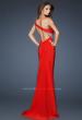 Picture of: One Shoulder Long Prom Gown with Side Ruching in Red, Style: 18960, Back Picture