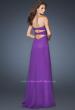 Picture of: Long Strapless Chiffon Gown with Embellished Detail in Purple, Style: 19009, Back Picture