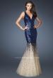 Picture of: Long Fitted Mermaid Sequin Dress with Tulle Skirt in Blue, Style: 19097, Main Picture