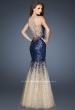 Picture of: Long Fitted Mermaid Sequin Dress with Tulle Skirt in Blue, Style: 19097, Back Picture
