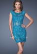 Picture of: Short Prom Dress with Sheer Mesh and Lace Details in Blue, Style: 19335, Main Picture