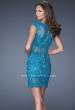 Picture of: Short Prom Dress with Sheer Mesh and Lace Details in Blue, Style: 19335, Back Picture
