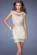 Picture of: Short Prom Dress with Sheer Mesh and Lace Details in Nude, Style: 19335, Detail Picture 1