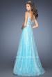 Picture of: Long A-line Prom Gown with a Bedazzled Bodice in Blue, Style: 19350, Back Picture
