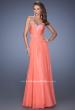 Picture of: Long Chiffon Prom Dress with Embroidered Bodice in Orange, Style: 19372, Detail Picture 1