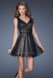 Picture of: Short Sequin Prom Dress with Chiffon Overlay in Black, Style: 19403, Main Picture