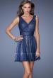 Picture of: Short Sequin Prom Dress with Chiffon Overlay in Blue, Style: 19403, Detail Picture 1