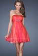 Picture of: Strapless Short Sequin Prom Dress with Chiffon Overlay in Orange, Style: 19415, Main Picture