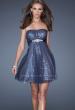 Picture of: Strapless Sequin Prom Dress with Tulle Overlay in Blue, Style: 19421, Main Picture