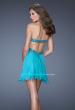 Picture of: Strapless Short Dress with Beaded Belt and Open Back in Blue, Style: 19430, Back Picture