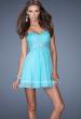 Picture of: Strapless Chiffon Short Prom Dress with Embellished Belt in Blue, Style: 19433, Main Picture