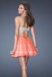 Picture of: Strapless Short Sequin Dress with Chiffon Skirt Overlay in Orange, Style: 19452, Back Picture