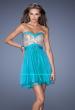 Picture of: Short Strapless Chiffon Prom Dress with Sequin Bodice in Blue, Style: 19458, Detail Picture 1