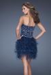 Picture of: Short Strapless Sequin Prom Dress with Shredded Tulle Skirt in Blue, Style: 19493, Back Picture