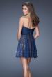 Picture of: Strapless Short Sequin Prom Dress with Chiffon Overlay in Blue, Style: 19510, Back Picture