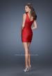 Picture of: Short Dress with Wrapped Body Pleated Detail in Red, Style: 19546, Back Picture