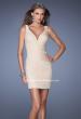 Picture of: Short Fitted Prom Dress with Ruching and Sheer Back in Nude, Style: 19550, Detail Picture 1