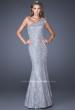 Picture of: One Shoulder Mermaid Prom Dress with Lace Overlay in Silver, Style: 19604, Detail Picture 2