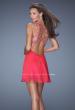 Picture of: Short Chiffon Prom Dress with Beaded Bodice and Straps in Pink, Style: 19666, Back Picture