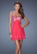 Picture of: Short Chiffon Prom Dress with Beaded Bodice and Straps in Pink, Style: 19666, Detail Picture 1