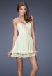 Picture of: Short Chiffon Prom Dress with Bedazzled Lace Underlay in Nude, Style: 19687, Main Picture