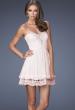 Picture of: Short Chiffon Prom Dress with Bedazzled Lace Underlay in Pink, Style: 19687, Detail Picture 1