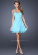Picture of: Short Chiffon Prom Dress with Bedazzled Lace Underlay in Blue, Style: 19687, Detail Picture 2