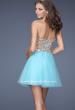 Picture of: Short Prom Dress with a Bedazzled Bodice and Tulle Skirt in Blue, Style: 19701, Back Picture