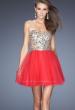 Picture of: Short Prom Dress with a Bedazzled Bodice and Tulle Skirt in Red, Style: 19701, Detail Picture 1
