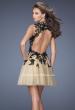 Picture of: Short A-line Dress with Lace Embroidery and an Open Back in Black, Style: 19753, Back Picture