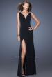 Picture of: Fitted Jersey Gown with Pearl Detail and Side Slit in Black, Style: 19814, Back Picture