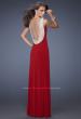 Picture of: Fitted Jersey Gown with Pearl Detail and Side Slit in Red, Style: 19814, Detail Picture 1