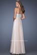 Picture of: Long Chiffon Prom Gown with Bedazzled Belt in Nude, Style: 19821, Back Picture