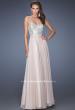 Picture of: Long Chiffon Prom Gown with Bedazzled Belt in Nude, Style: 19821, Detail Picture 1