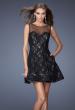 Picture of: Fit and Flare Dress with Low V Back and High Neckline in Black, Style: 19842, Detail Picture 1