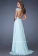 Picture of: Floral Applique A-line Prom Dress with Open Back in Blue, Style: 19859, Back Picture