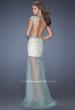 Picture of: Sheer Layered Net Dress with Cap Sleeves and Sequins in Blue, Style: 19863, Back Picture