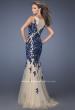 Picture of: Long Lace Mermaid Dress with Tulle Skirt and Lace in Blue, Style: 19916, Back Picture