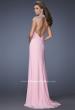 Picture of: Fitted Jersey Prom Dress with Cap Sleeves and Jewels in Pink, Style: 19942, Back Picture