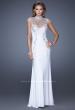 Picture of: Fitted Jersey Prom Dress with Cap Sleeves and Jewels in White, Style: 19942, Detail Picture 2