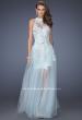 Picture of: High Neck Prom Dress with Floral and Jeweled Appliques in Blue, Style: 19970, Main Picture