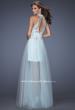 Picture of: High Neck Prom Dress with Floral and Jeweled Appliques in Blue, Style: 19970, Back Picture