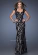 Picture of: Lace Column Gown with Sheer Cap Sleeves and Beading in Black, Style: 19971, Detail Picture 1