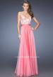 Picture of: Strapless Chiffon Gown with Multi Colored Lace Bodice in Pink, Style: 20001, Detail Picture 2