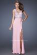 Picture of: V Neck Front and Back Long Prom Dress with Jewels in Pink, Style: 20020, Main Picture