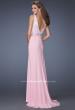 Picture of: V Neck Front and Back Long Prom Dress with Jewels in Pink, Style: 20020, Back Picture