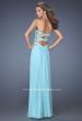 Picture of: Strapless Chiffon Prom Gown with Criss Cross Back in Blue, Style: 20023, Back Picture