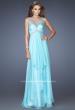 Picture of: Chiffon Prom Gown with Tiered Gathered Skirt and Belt in Blue, Style: 20026, Main Picture