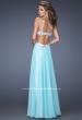 Picture of: Chiffon Prom Gown with Lace, Jewels, and Cut Outs in Blue, Style: 20059, Back Picture
