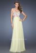 Picture of: Chiffon Prom Gown with Lace, Jewels, and Cut Outs in Yellow, Style: 20059, Detail Picture 1